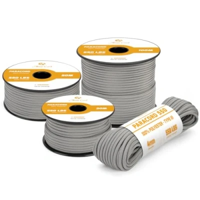 Immagine di Abma Cord Paracord 4mm 15m Corda 550 Tipo III 7 Fili per All&#039;aperto, Sopravvivenza, Campeggio, Fai Da Te Max. 250 kg Grigio