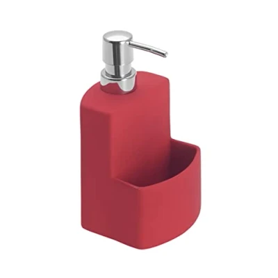 Immagine di WENKO Dispenser di detersivo True Colours Festival, in ceramica alta qualità con superficie soft touch, somparto per la spugna, capacità 380ml, 10x18x10cm, rosso