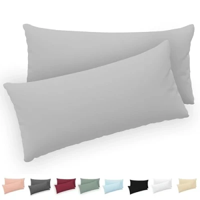 Immagine di Twinzen® Federe Cuscino Letto (Set di 2) Grigio per i Cuscini 50x80 cm 100% Jersey Cotone Copricuscino con Cerniera Fodera Protezione