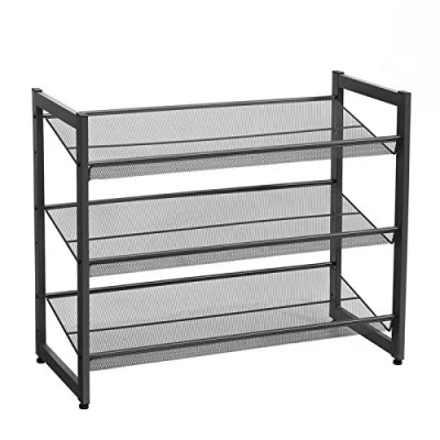 Immagine di SONGMICS Scarpiera Armadio Metallico a 3 Ripiani ad Inclinazione Regolabile Impilabile con Piegati per Evitare la Caduta 74 x 30,7 62,8 cm Nero LMR03B