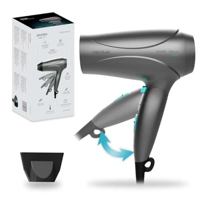 Immagine di Cecotec Asciugacapelli compatto IoniCare Power&amp;Go Potenza 2400 W, Motore DC, Funzione ionizzatore, Grande portata, aria fredda, Tecnologia HairCare, Manico pieghevole