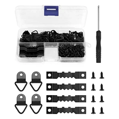 Immagine di QWORK® 251 Pzi Ganci per Quadri Muro, 50 x a D, Seghettato, 150 Viti e 1 Cacciavite, Kit Appendere Nero