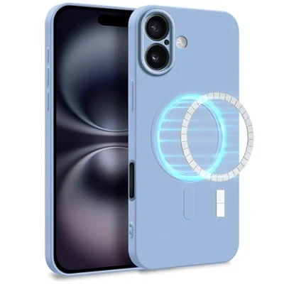Immagine di MyGadget Cover [ Compatibilita con MagSafe ] compatibile Apple iPhone 16 Plus Custodia in Silicone Morbido a Doppio Strato Case Protezione Fotocamera &amp; Fodera Interna Blu Chiaro