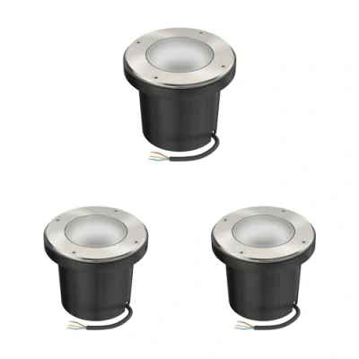 Immagine di ledscom.de 3 pz. lampada da incasso a terra BOFU per esterni, IP67, orientabile, acciaio inox, rotonda, 150mm Ø, 1x GU10 max. 15W, vetro smerigliato