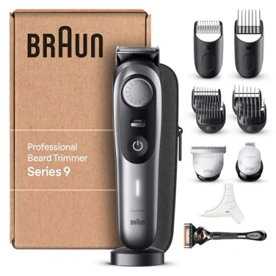 Immagine di Braun Series 9 Rasoio Elettrico Barba Con Lama Problade E Strumenti Professionali, Regolabarba Uomo 40 Lunghezze, Base Di Ricarica Custodia Esclusiva, BT9440 Grigio