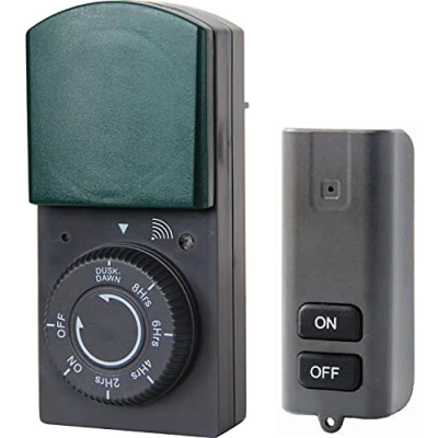Immagine di Electraline 58110 Timer Programmatore da Esterno Ip44 Funzione Countdown con Sensore e Telecomando, Nero/Verde