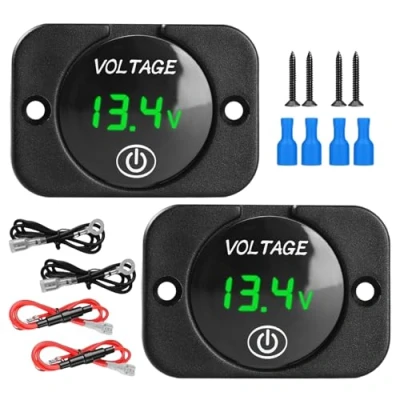 Immagine di voltmetro digitale per auto, 2 pezzi, a LED, 12 V, 24 moto, display voltmetro, di tensione impermeabile, camper barca