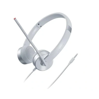 Immagine di Lenovo 100 Cuffie analogiche stereo (isolamento acustico, microfono a 180 gradi, progettato per VOIP, fascia regolabile e braccio estensibile) Grigio Cloud