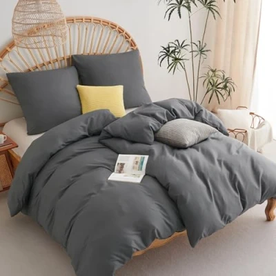 Immagine di WAVVE Sacco Copripiumino Singolo 2x135x200 cm Set Letto con Federa 80x80 cm, Copripiumone in 100% Microfibra, Grigio