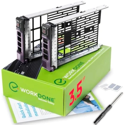 Immagine di WORKDONE Confezione da 2 Caddy Hard Disk 3,5 Pollici Compatibile con dell PowerEdge Manuale di Installazione Etichette adesive Cacciavite Viti per Tray HDD