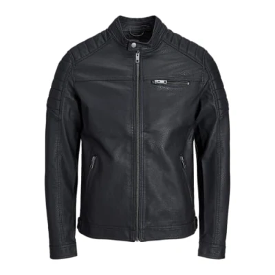 Immagine di JACK &amp; JONES Uomo Giacca in Ecopelle Blouson Bomber JJEROCKY Design Mantello Transizione, Colore:Nero 2, Dimensione Giacca:XXL