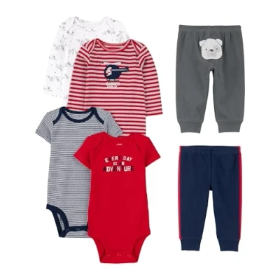 Immagine di Simple Joys by Carter&#039;s 6 Piece Bodysuits (Short Long Sleeve) And Pants Set Infant Toddler Clothing Sets, Multicolore/Cani/Orsi/Righe/Stampa Testo, 0 Mesi Bambino e Ragazzi