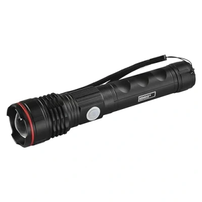 Immagine di EMOS P3116 Torcia LED ricaricabile in metallo per esterni, focalizzabile, flusso luminoso 600 lumen, 230 m, 8 ore di utilizzo, impermeabile IP44, cavo ricarica, pratica scatola