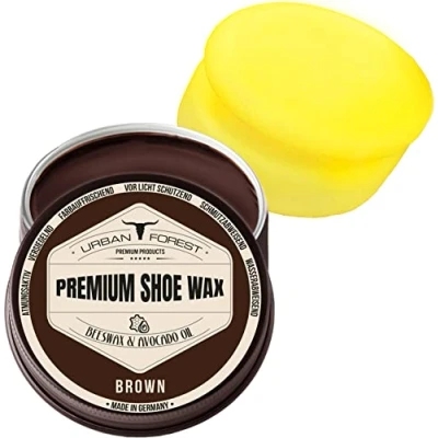 Immagine di Set di crema per scarpe marrone con cera d&#039;api e olio avocado spugna Cura della pelle pulizia delle Premium Shoe Wax URBAN FOREST 150 ml