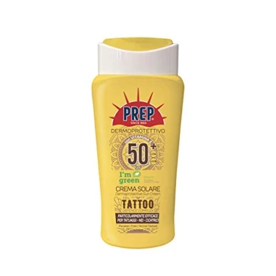 Immagine di PREP, Crema Solare SPF 50 + per Tatuaggi, Protezione Raggi UVA e UVB, Senza Parabeni, Formato 200 ml