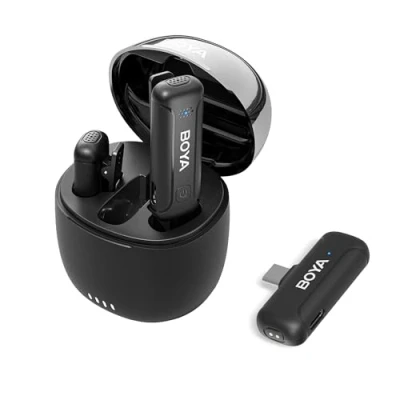 Immagine di BOYA Microfono lavalier wireless per Android, cancellazione del rumore, USB C, con custodia di ricarica e trasmissione 100 m, tempo funzionamento 32 ore, smartphone Android/laptop/Osmo