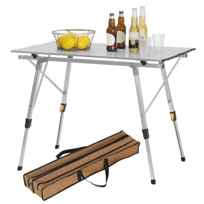 Immagine di WOLTU CPT8129sz Tavolo da Campeggio Picnic Giardino Pieghevole Portatile Altezza Regolabile in Alluminio, 90x52X(45 72) cm, Nero