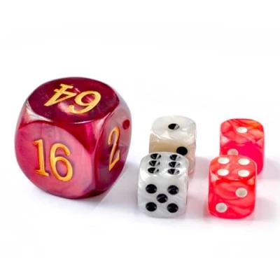 Immagine di Set di 5 dadi da backgammon 30 mm, cubi grandi per raddoppiare 4 16 mm (rosso/bianco marmorizzato)