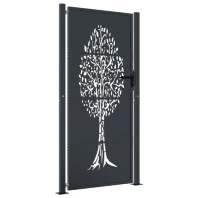 Immagine di vidaXL cancello Giardino Antracite 105x205 cm in Acciaio Design Albero, cancello, Acciaio, da Esterno, di Sicurezza