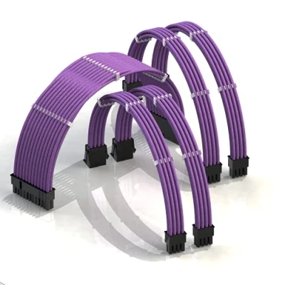 Immagine di LINKUP AVA 30cm PSU Personalizzato Prolunga Cavo Alimentatore Mod PC GPU┃Intrecciato con Kit Pettine┃1x 24 P (20 + 4)┃2x 8 (4 4) CPU┃2x (6 2) Set di GPU┃300mm Viola