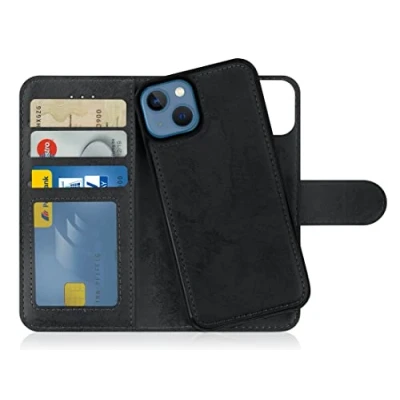 Immagine di MyGadget Cover per iPhone 13 Custodia Libretto Magnetica Portafoglio Flip Wallet Case Porta Carte in Similpelle PU Removibile Grigio Nero