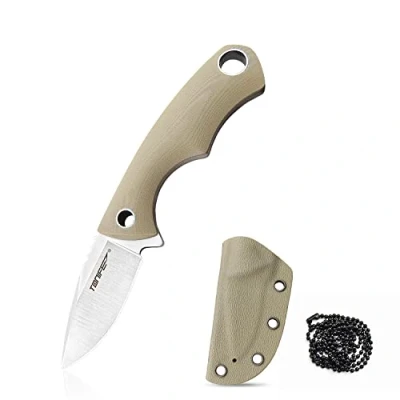 Immagine di TONIFE Squirrel Full Tang Coltello da Collo Lama Fissa 4,3cm Totale 11,9cm con Fodero in Kydex e Catena a Sfera per Caccia, Campeggio, Sopravvivenza（Cachi）