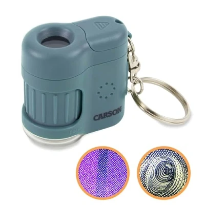 Immagine di Microscopio tascabile 20x Carson MicroMini con torcia a LED e luce UV integrata Blu