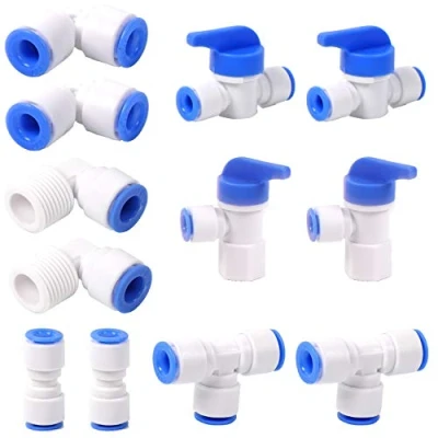 Immagine di 12 Pezzi Raccordo Filtro Acqua Ad Osmosi Inversa,1/4 di Pollice in Plastica per Connessione Rapida Premere Collegare il Set Tubi Acqua(T + I L Tipo Combo Valvola intercettazione)