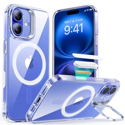Immagine di ESR Custodia per iPhone 16, Controllo della fotocamera, Compatibile con MagSafe, Protezione di livello militare, Supporto integrato, Retro resistente ai graffi, Serie Classic, Trasparente