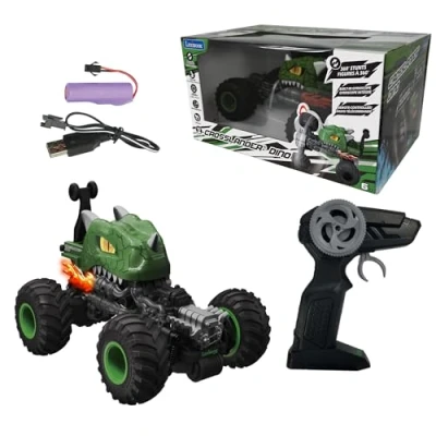 Immagine di Lexibook, Crosslander® Dino, auto dinosauro telecomandata, fino a 10 km/h, acrobazie folli, beccheggio, giroscopio integrato, effetti luce, ricaricabile, RC59D