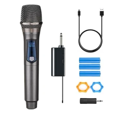 Immagine di Un unico microfono wireless palmare Dotato di ricevitore ricaricabile e adattatore da 3,5 mm, adatto per karaoke canto, grigio