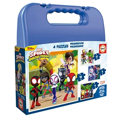 Immagine di Educa Progressive Enigles Maleta Spidey e i suoi fantastici amici Set di 4 puzzle per bambini progressivi da 6 a 16 pezzi. Misure: 16x16cm. Composto pezzi grandi dimensioni. +3 anni (19580)