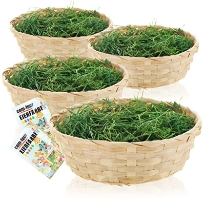 Immagine di com four® 4X Cestino Pasquale con Erba Decorativa e Coloranti Alimentari per Colorare Uova di Pasqua Cestini Pasquali in Rafia Verde (Impostare la Natura Marrone 2)