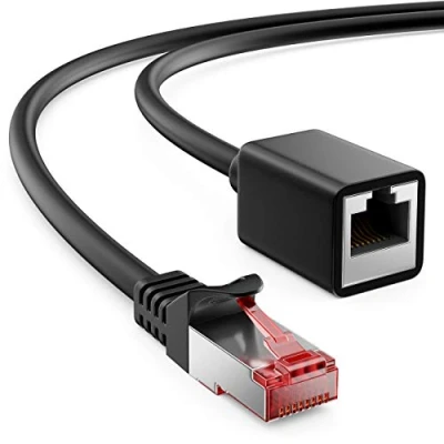 Immagine di deleyCON 7,5m Cat6 Cavo Patch Estensione per Ethernet LAN di Rete Internet RJ45 Maschio a Femmina S/FTP PiMF 250MHz Rame Nero