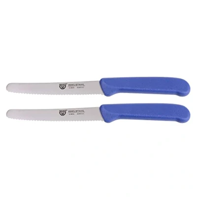 Immagine di GRÄWE 2 coltelli da tavola, set di taglio, coltello per panini, colazione con lama ondulata unilaterale, il pane, affilato 21 cm, blu