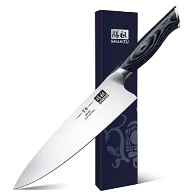 Immagine di SHAN ZU Coltello da Chef Professionale 20 cm, Giapponese Coltelli Cucina Lama in Acciaio Inossidabile Ultra Affilata con Ergonomica K133 Impugnatura Genbu Serie