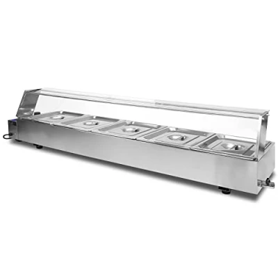 Immagine di KuKoo Espositore a Bagnomaria in Acciaio Inossidabile con 5 Vaschette 146,7cm x 35cm 37,5cm