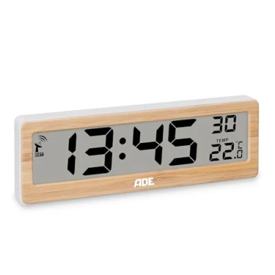 Immagine di ADE Orologio digitale radiocontrollato con visualizzazione della temperatura cifre molto grandi display di facile lettura cornice in vero bambù