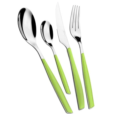 Immagine di BUGATTI, Glamour, Set Posate 4 Pezzi in Acciaio Inox 18/10, Servizio per 1 Persone Composto da Cucchiaio, forchetta, Coltello e cucchiaino (Verde Mela)