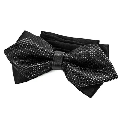 Immagine di DonDon Papillon da uomo pizzo vintage con cinturino già collegato e regolabile nero pois argento