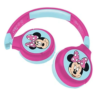 Immagine di Lexibook, Minnie, Cuffie Bluetooth 2 in 1 per bambini, stereo, senza fili, con cavo, volume sicuro pieghevoli, regolabili, rosa/blu, HPBT010MN
