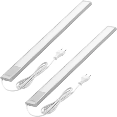 Immagine di Oktaplex set di 2 Riva Luce sottopensile LED piatto 730lm bianco caldo 57,5cm argento con interruttore cucina 10,4W 230V
