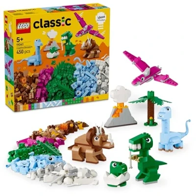 Immagine di LEGO Classic Dinosauri Creativi, Giochi di Fantasia per Bambini e Bambine da 5 Anni in su con Colorati Animali Giocattolo Costruire Ricostruire come T. Rex Triceratopo, Idea Regalo 11041