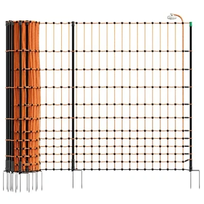 Immagine di VOSS.farming Rete per pollame, recinzioni elettrificabili farmNET+ 50 m, Altezza 112 cm, a Punta Doppia, 20 Pali, Colore Arancione