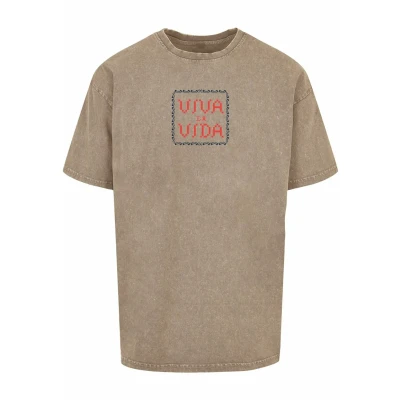 Immagine di Merchcode Frida Kahlo Pixels VIVA LA VIDA ACID Washed Heavy Oversize TEE Tshirt con stampa, Uomo, Taglia: XS, Darkkhaki