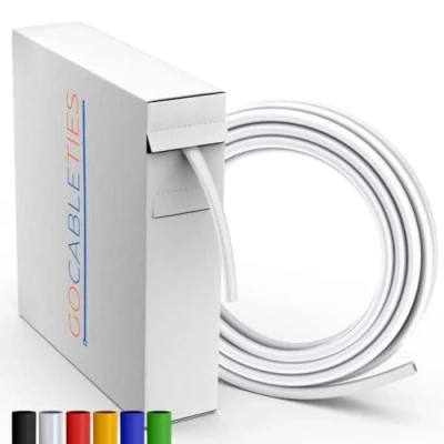 Immagine di Gocableties Guaina termorestringente bianca 6,4 mm x 9 m Rapporto di restringimento 2:1 Impermeabile Tubo termoretraibile per cavo Isolare, evidenziare, unire cavi e riparare