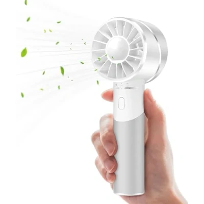 Immagine di JATEKA Mini ventilatore a mano USB ricaricabile, 2600 mAh, in acciaio inox, portatile batteria con 4 velocità per fino 16 ore, compatto viaggi, ufficio, casa e all&#039;aperto