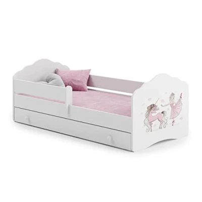 Immagine di KOBI Letto per bambini Fala 140 x 70 con cassetto biancheria da letto, bianco, grafica ragazza unicorno, ragazze, una cameretta dei