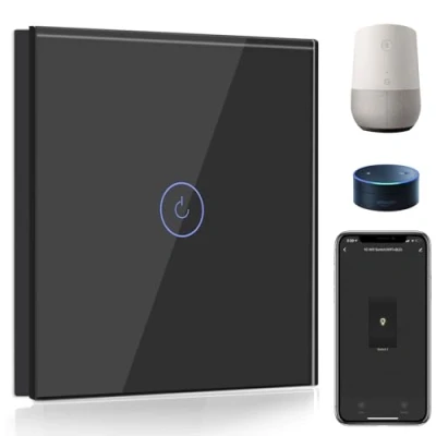 Immagine di BSEED Interruttore WIFI 1 Gang Via Smart Compatibile con Google Home e Amazon Alexa, a Parete Sfioramento Nero(Richiesto la Linea Neutra)