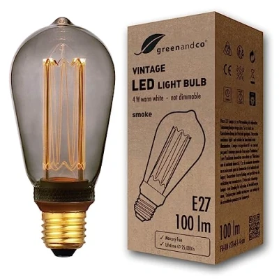 Immagine di greenandco® lampadina a LED di design vintage in stile retrò E27 ST64 4W 100lm 1800K 320 230V, grigio fumo, nessun sfarfallio, non dimmerabile